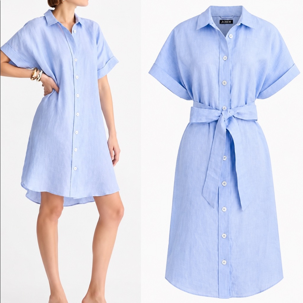 J Crew Capitaine Shirtdress Linen Blue XSmall